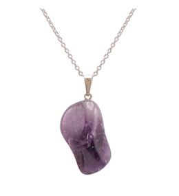 Collier Pendentif Améthyste Rubanée 20-30mm & Chaîne 45cm
