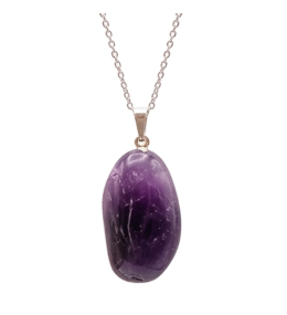 Collier pierre roulée améthyste rubanée A 20/30 mm avec chaine forçat acier blanc