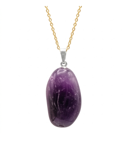 Collier Pendentif Améthyste Rubanée Doré 20-30mm - Chaîne 45cm