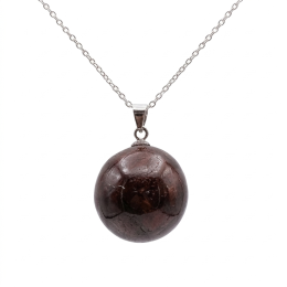 Collier pierre roulée grenat rouge A 20/30 mm avec chaine forçat acier blanc
