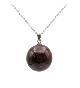 Collier pierre roulée grenat rouge A 20/30 mm avec chaine forçat acier blanc