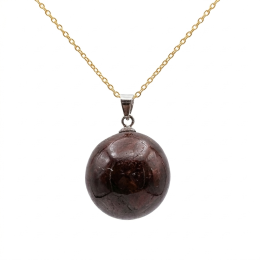 Collier pierre roulée grenat rouge A 20/30 mm avec chaine forçat acier doré jaune