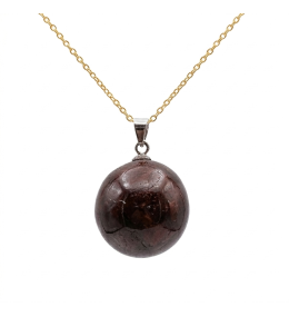 Collier pierre roulée grenat rouge A 20/30 mm avec chaine forçat acier doré jaune