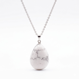 Collier pierre roulée howlite blanche A 20/30 mm avec chaine forçat acier blanc