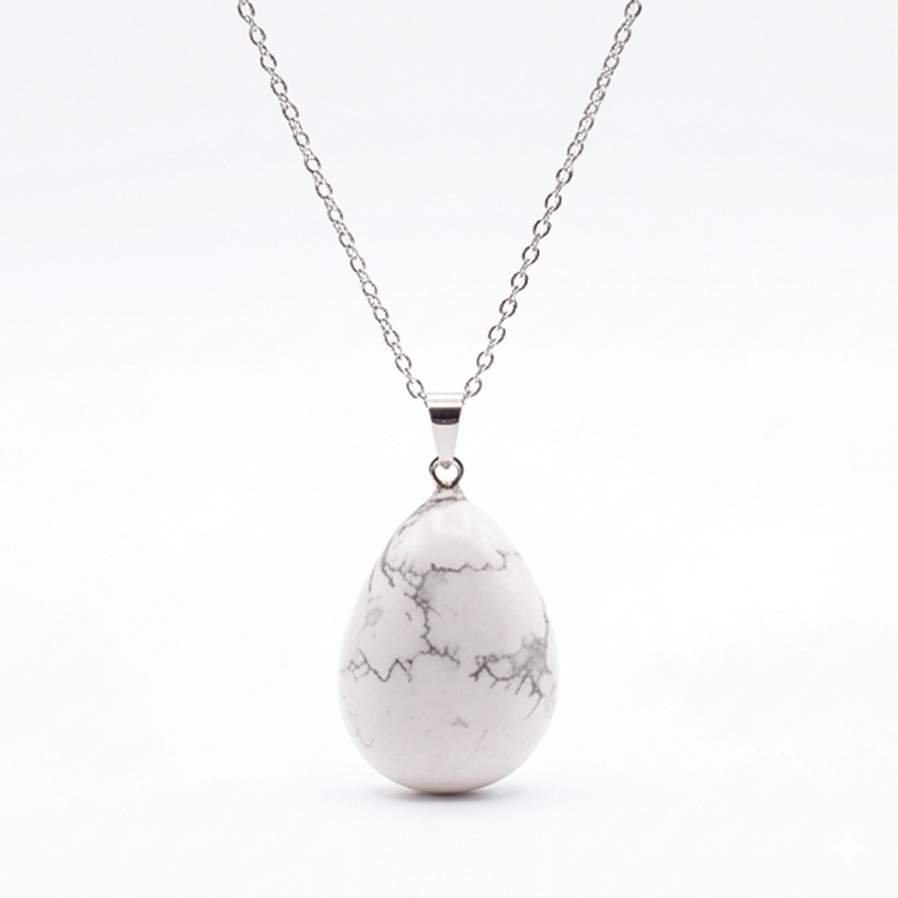 Collier pierre roulée howlite blanche A 20/30 mm avec chaine forçat acier blanc