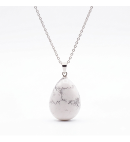 Collier pierre roulée howlite blanche A 20/30 mm avec chaine forçat acier blanc