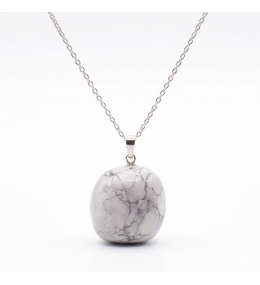 Collier Pendentif Howlite Blanche Naturelle 20-30mm & Chaîne 45cm