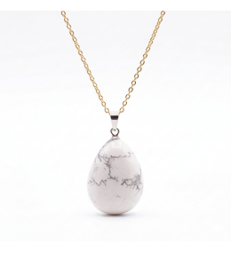 Collier Pendentif Howlite Blanche Doré 20-30mm - Chaîne 45cm