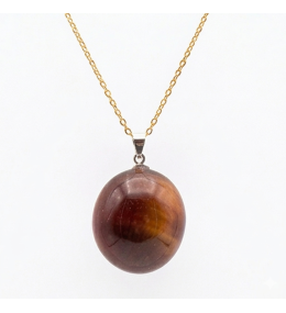 Collier Pendentif Œil de Tigre Doré 20-30mm - Chaîne 45cm
