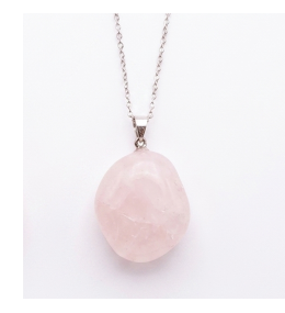 Collier pierre roulée quartz rose A 20/30 mm avec chaine forçat acier blanc