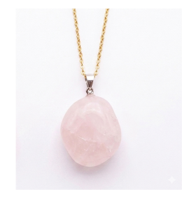 Collier pierre roulée quartz rose A 20/30 mm avec chaine forçat acier doré jaune