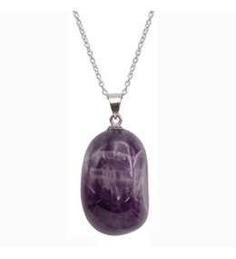 Collier pierre roulée améthyste rubanée AA 20/30 mm avec chaine forçat acier blanc