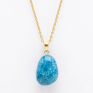 Collier pierre roulée apatite bleue A 20/30 mm avec chaine forçat acier doré jaune