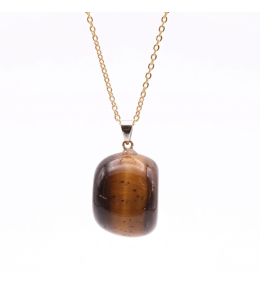 Collier Pendentif Œil de Tigre Doré 20-30mm - Chaîne 45cm