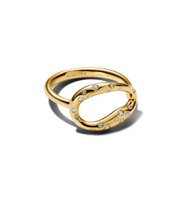 Bague Pandora XL Organique Dorée Or 14k et Oxydes - 164676C01