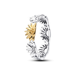 Bague Pandora demi-éternité tournesols bimatière en argent 925/1000 et métal doré or jaune 585/1000, 164702C00