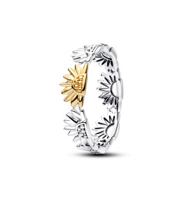 Bague Pandora demi-éternité tournesols bimatière en argent 925/1000 et métal doré or jaune 585/1000, 164702C00