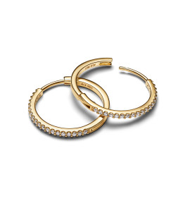 Boucles d'Oreilles Créoles Pavé Pandora Dorées Or 14k - 264652C01