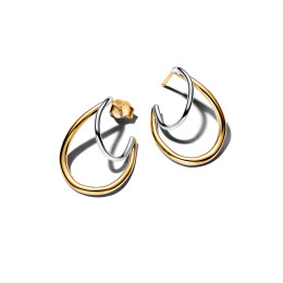 Boucles d'oreilles créoles Pandora double organique bimatière en argent 925/1000 et métal doré or jaune 585/1000,264657C00