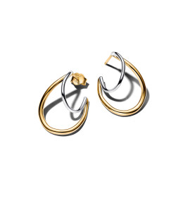 Boucles d'oreilles créoles Pandora double organique bimatière en argent 925/1000 et métal doré or jaune 585/1000,264657C00