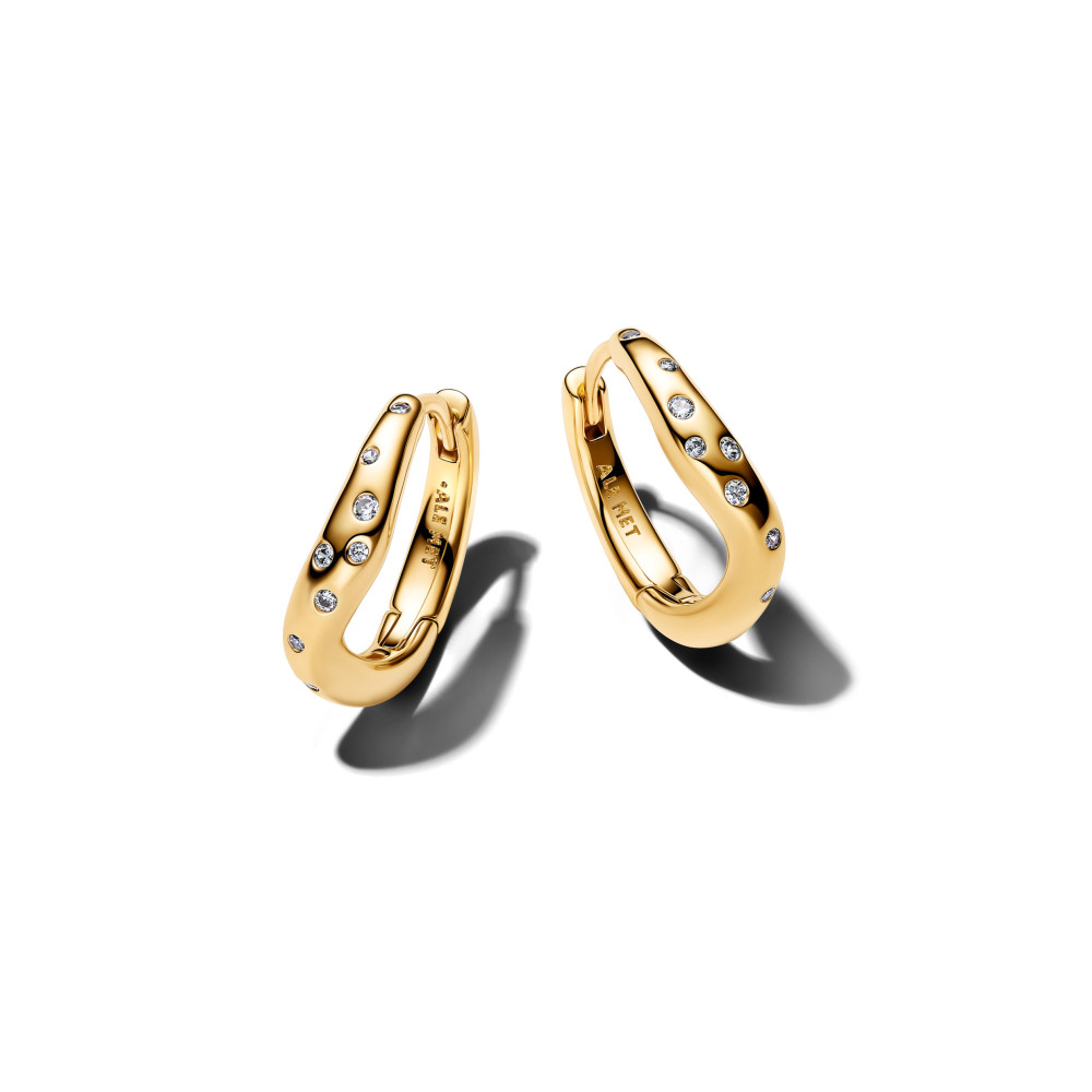 Boucles d'oreilles créoles Pandora sertis de forme organique Dorées en métal doré or jaune 585/1000 264663C01