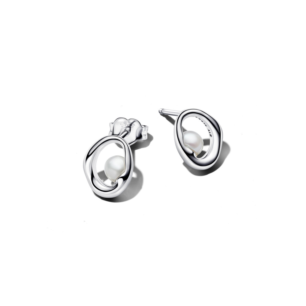 Boucles d'oreilles Pandora ovale organique et perle de culture d'eau douce en argent 925/1000 293295C01