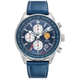 Montre Homme Patrouille De France Athos 1 Chronographe, acier et cuir bleu 668145