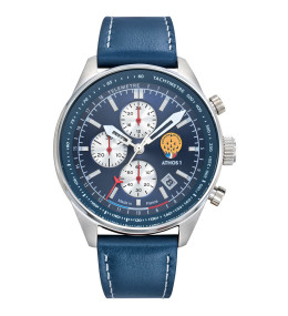 Montre Homme Patrouille De France Athos 1 Chronographe, acier et cuir bleu 668145