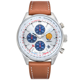 Montre Homme Patrouille De France Athos 1 Chronographe, acier et cuir marron 668146