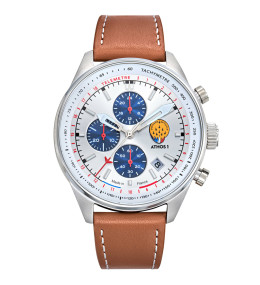 Montre Homme Patrouille De France Athos 1 Chronographe, acier et cuir marron 668146
