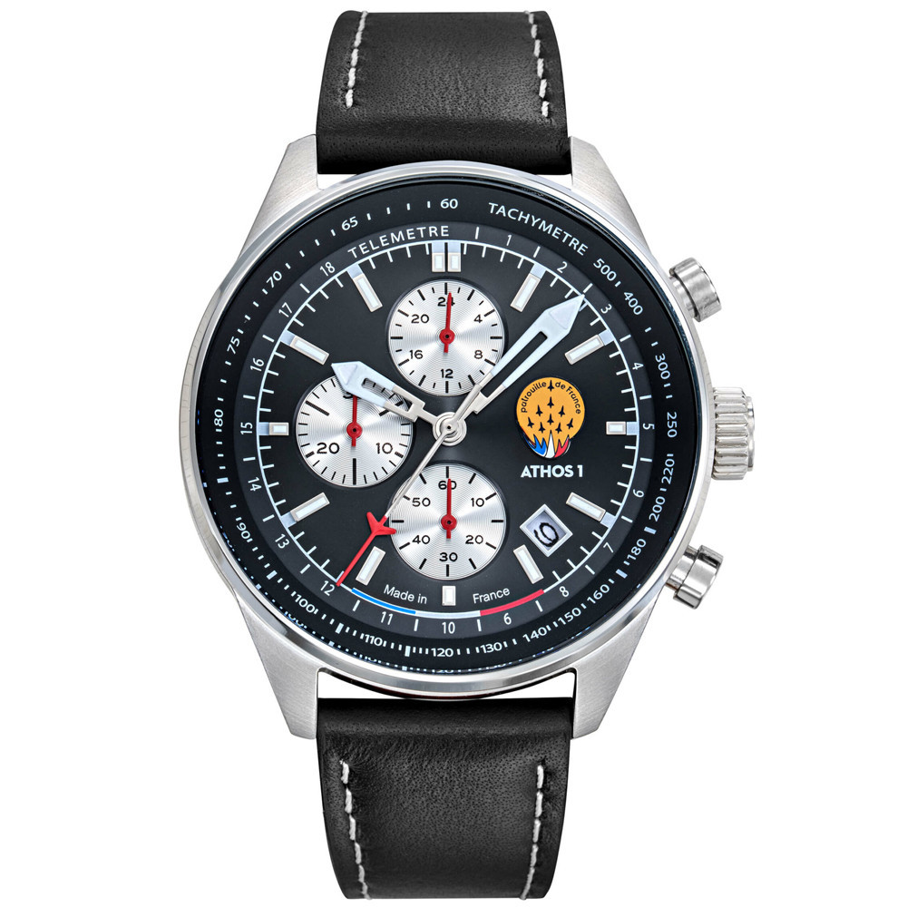 Montre Homme Patrouille De France Athos 1 Chronographe, acier et cuir noir 668147