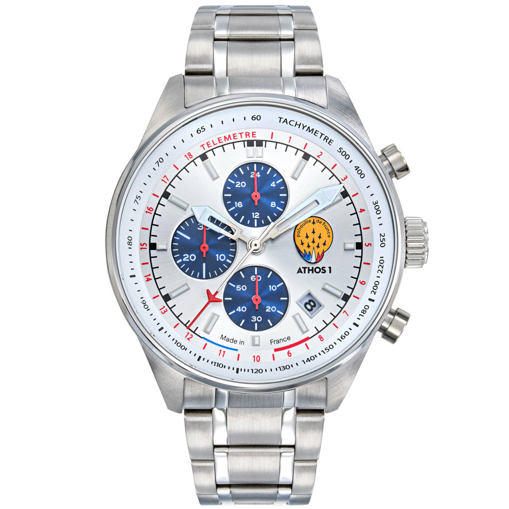 Montre Homme Patrouille De France Athos 1 Chronographe, acier cadran argenté 668150