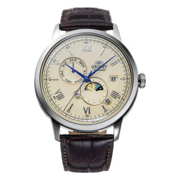 Montre Homme Orient, Automatique, Bambino Sun & Moon 41,50 mm en acier et bracelet cuir RA-AK0803Y30B