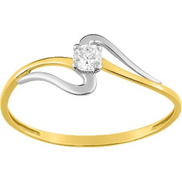 Bague solitaire or bicolore 375/1000, oxyde de zirconium taille brillant by Stauffer