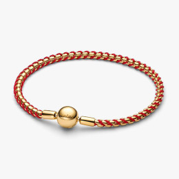 Bracelet Pandora maille venitienne en cordon rouge en métal doré or jaune 585/1000, 563816C01