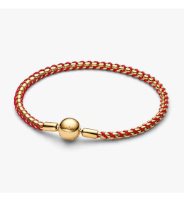 Bracelet Pandora maille venitienne en cordon rouge en métal doré or jaune 585/1000, 563816C01