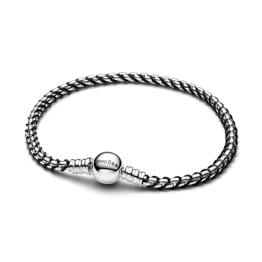 Bracelet Pandora maille venitienne et cordon noir en argent 925/1000, 593816C02