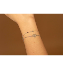 Bracelet Double Rang Argent Cœur et Diamant La Garçonne 20300042