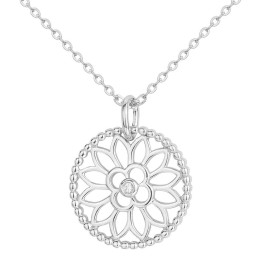 Collier la Garçonne diamant, pendentif rosace en argent 925/1000, 20700074