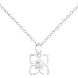 Collier la Garçonne diamant, pendentif florale aux détails coeurs en argent 925/1000, 20700075