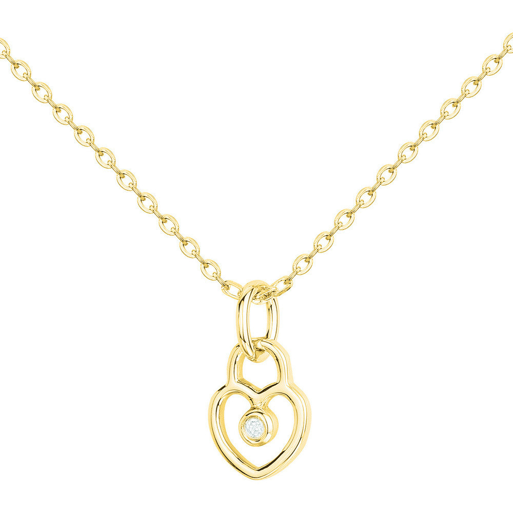 Collier la Garçonne diamant, pendentif cadenas ajouré en plaqué or 26700075