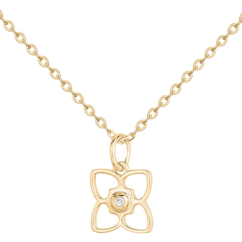 Collier la Garçonne diamant, pendentif floral aux détails coeurs en plaqué or 26700078