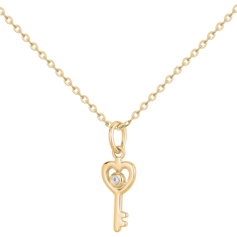 Collier la Garçonne diamant, pendentif clé de coeur en plaqué or 26700079