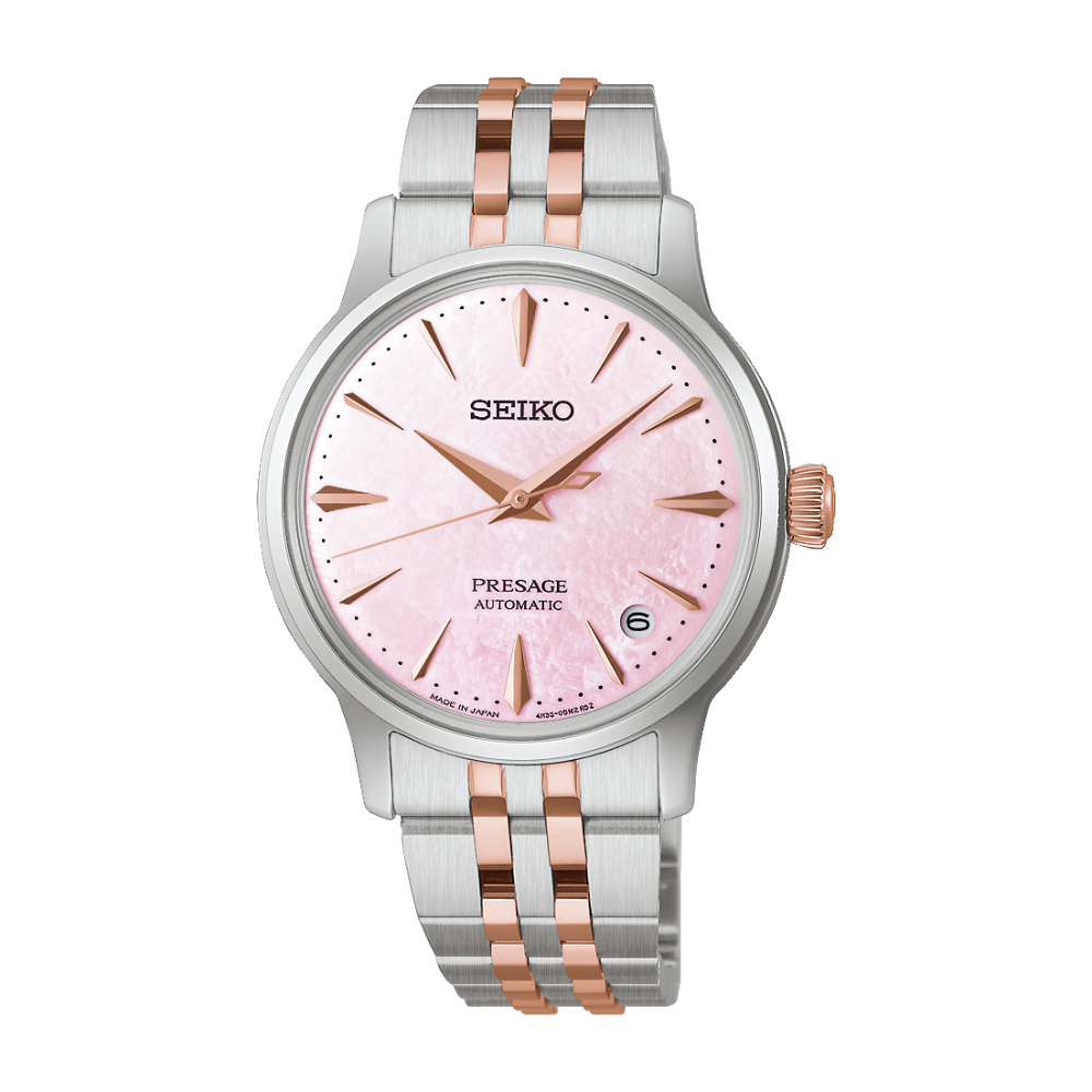 Montre Femme SEIKO PRESAGE (Cocktail time), édition limitée à 9000 ex. Automatique acier et cuir SRPM06J1