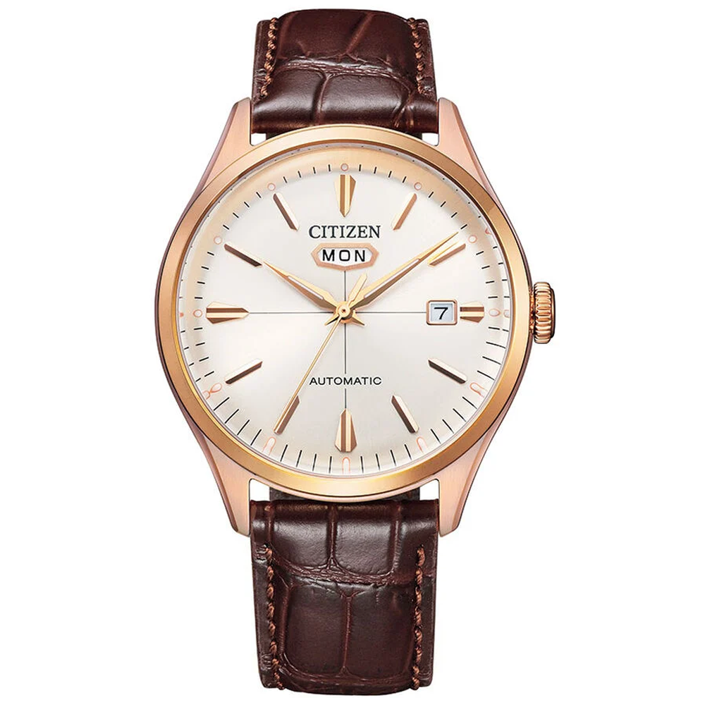 Montre homme Citizen, C7 Mechanical automatique en acier PVD rose et cuir NH8393-05AC