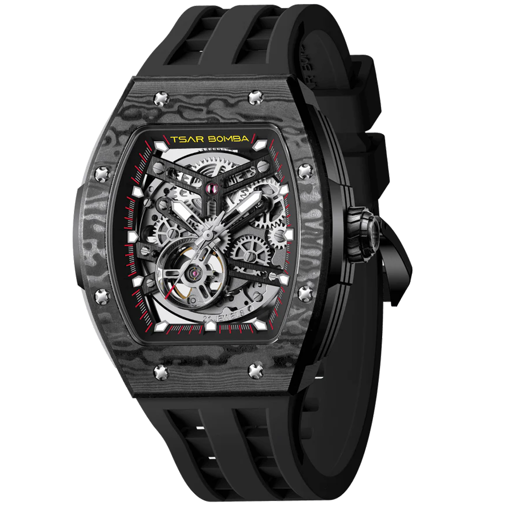 Montre homme Tsar Bomba Elemental collection, Automatique, carbone, acier et silicone noir TB8228CF01