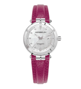 Montre femme Michel Herbelin Newport acier et cuir, nacre et diamants 14288AP89FU