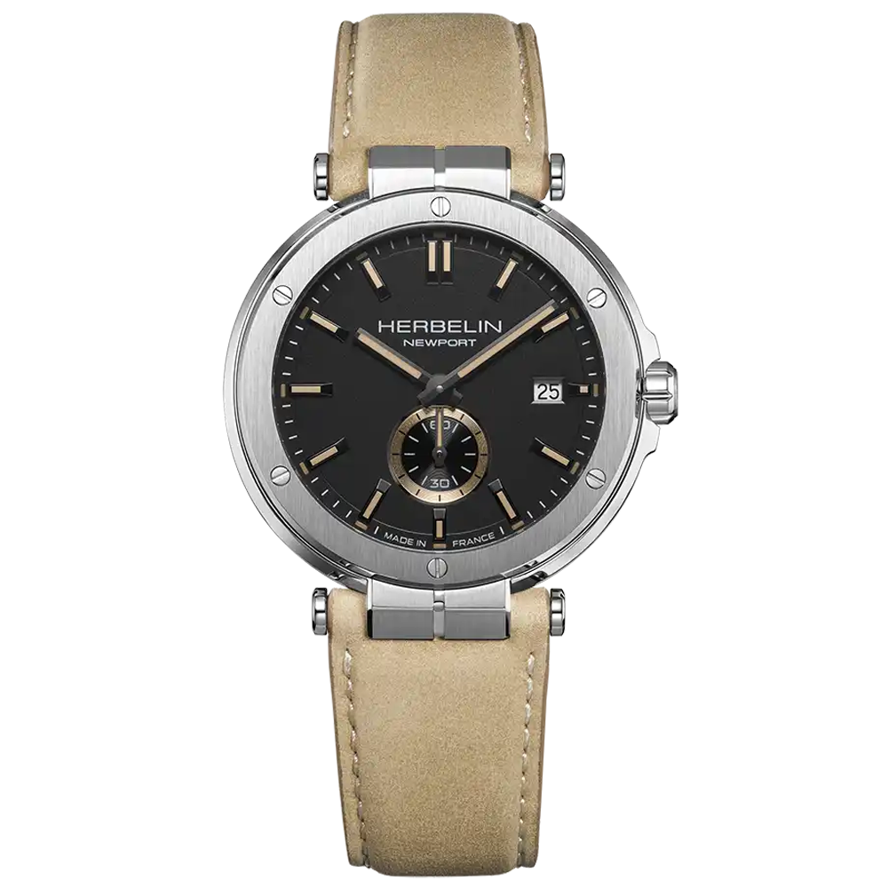 Montre homme Michel Herbelin, NEWPORT acier et cuir beige, 18389A24SA