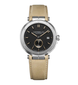 Montre homme Michel Herbelin, NEWPORT acier et cuir beige, 18389A24SA
