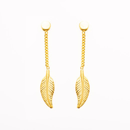 Boucles d'oreilles pendantes, or jaune 375/1000 ,motifs plumes by Stauffer